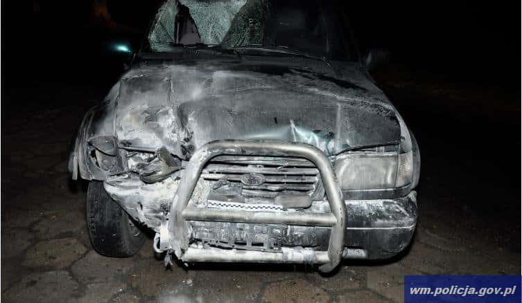 policja bartoszyce spalony samochod